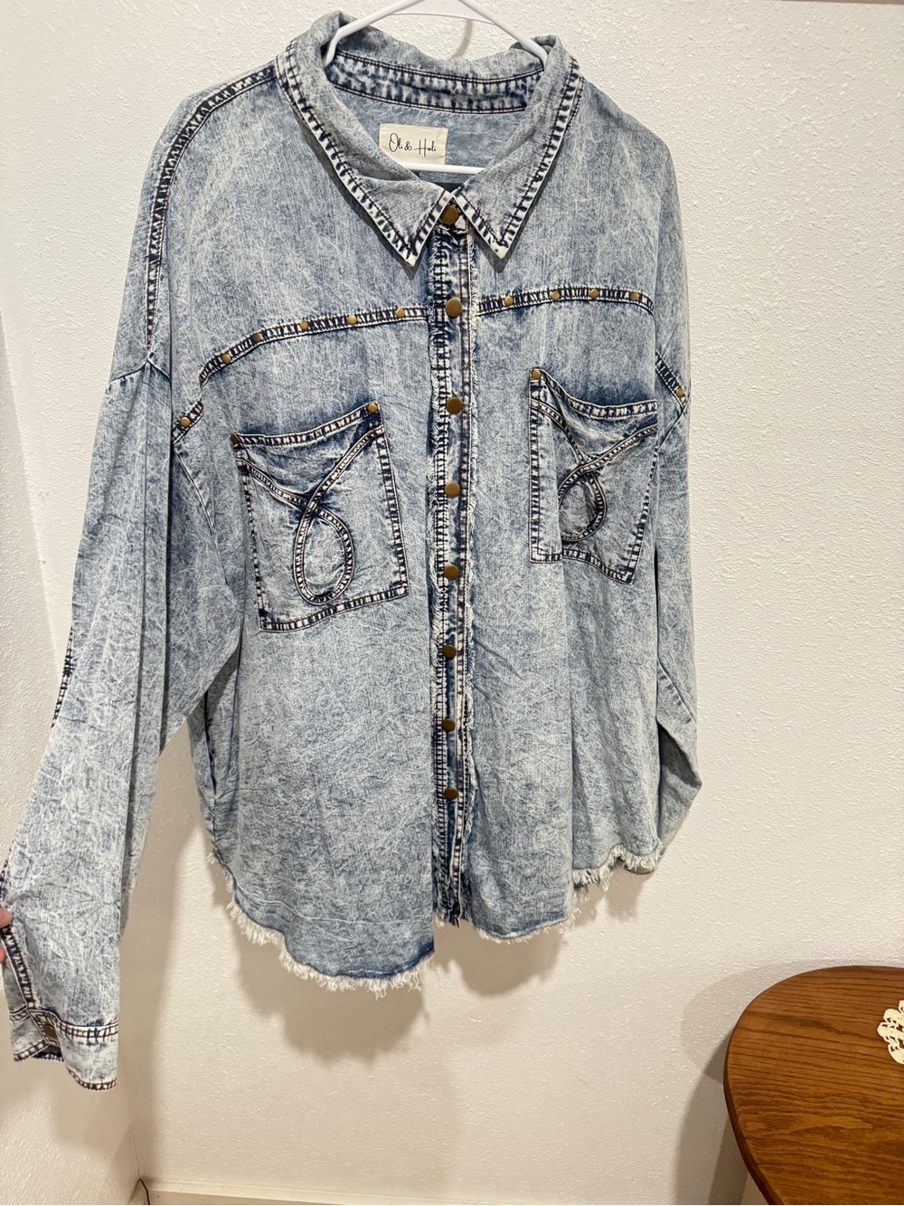 Oli & Hali Acid Wash Denim Button-Down Shirt - Light Blue